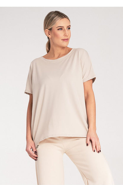 Luxury women's cotton-blend short sleeve t-shirt by Figl, elegant design, EU size 0, perfect for casual chic outfits.