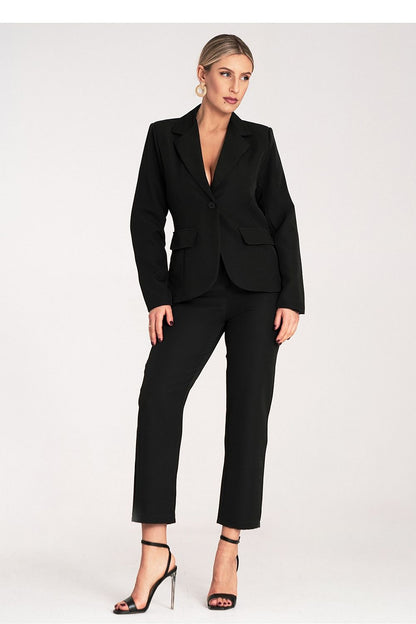 Luxury elegant women's suit by Figl featuring a classic one-button jacket and high-waisted trousers in size EU S/M - US S/M, perfect for formal occasions.