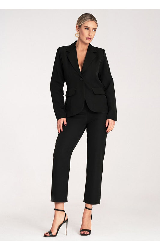 Luxury elegant women's suit by Figl featuring a classic one-button jacket and high-waisted trousers in size EU S/M - US S/M, perfect for formal occasions.