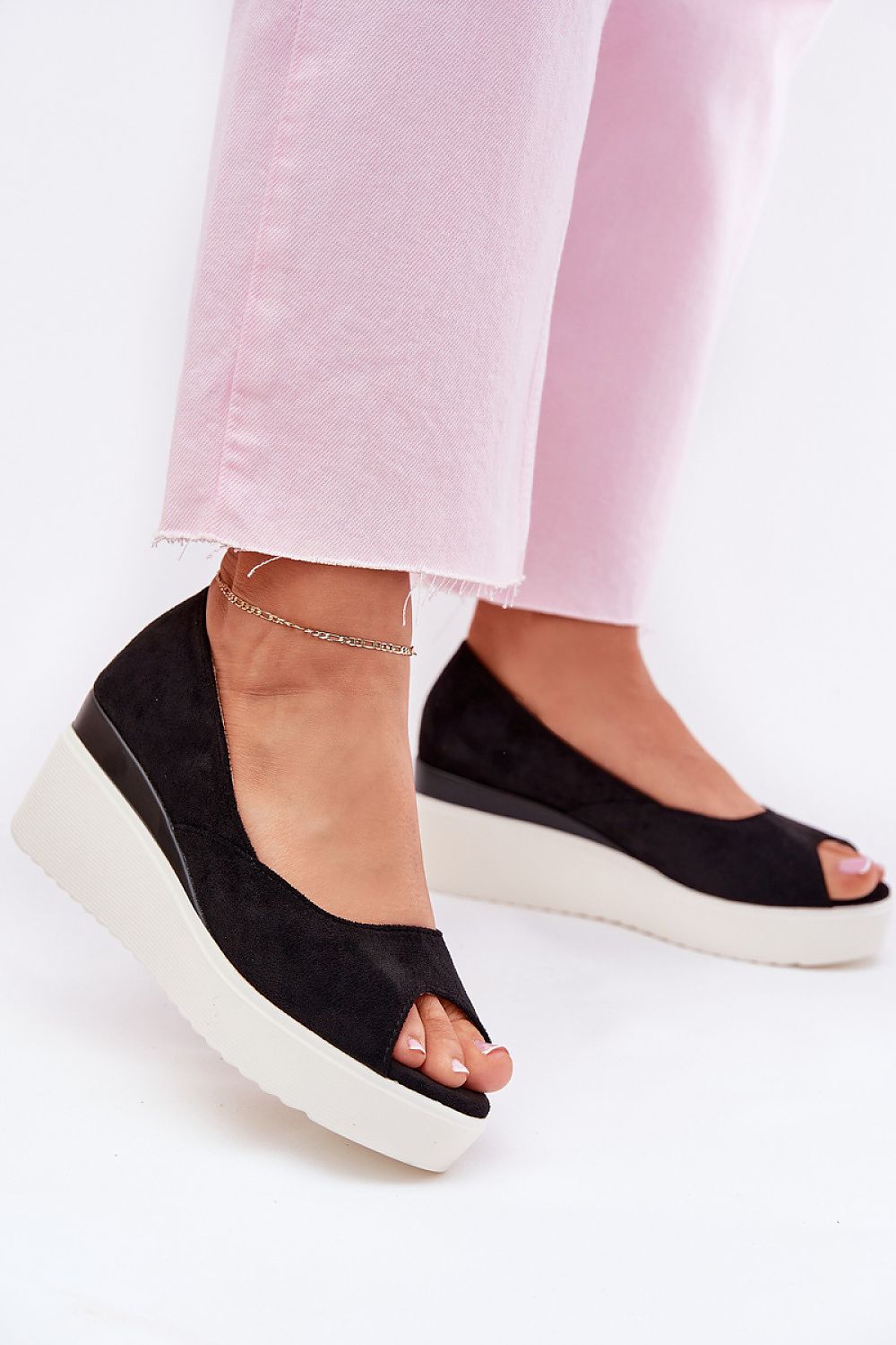 Chic and luxurious eco-suede women's wedge sandals from Step in Style, perfect for pairing with summer attire.