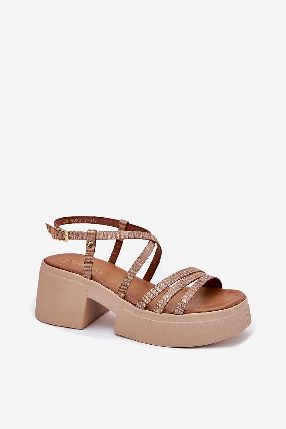 Stylish women's heel sandals with thin straps and chunky platform, crafted from premium natural leather by Step in Style, ideal for chic warm-weather looks.