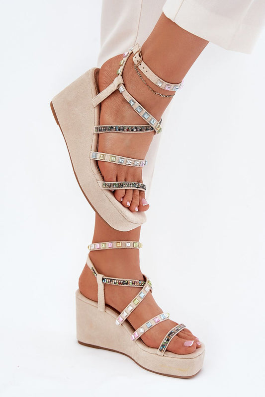 Luxury women's eco-suede wedge sandals by Step in Style featuring embellished straps, perfect for summer pairing with dresses or shorts.