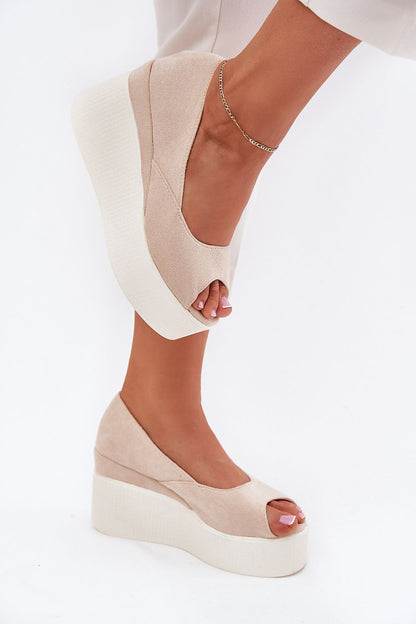 Luxurious women's eco suede platform wedge sandals by Step in style, featuring a chic 9cm heel height suitable for sizes EU 36-41, blending elegance with comfort for chic summer wear.