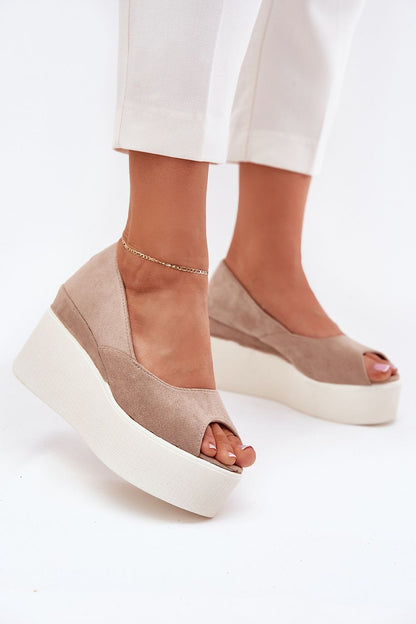Elegant Women's Eco Suede Platform Wedge Sandals by Step in Style, showcasing a sophisticated look with a comfortable 9cm heel, ideal for a fashionable summer.