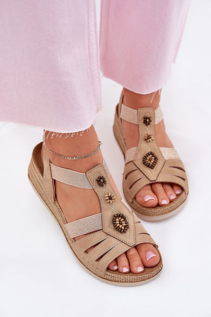 Side view of Luxury INBLU Women's Wedge Sandals with delicate decorations and a 5 cm wedge heel, ideal for enhancing any outfit.