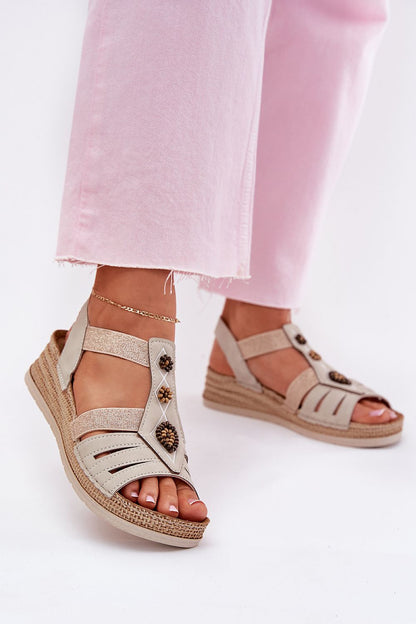 Luxury INBLU Women's Wedge Sandals displayed in a fashionable setting, highlighting their lightweight polyurethane sole and superior comfort.