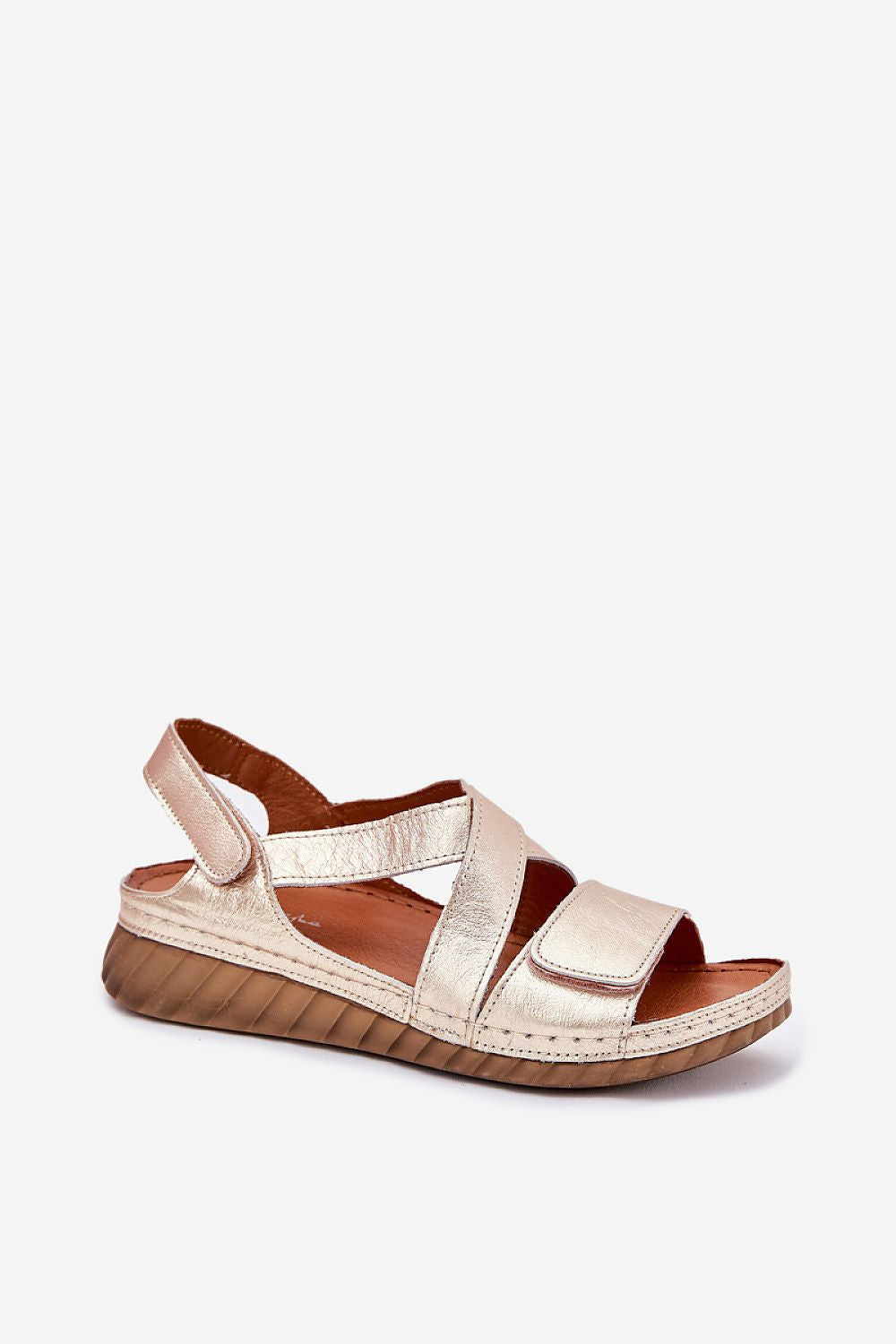 Stylish Maciejka women's sandals with a secure double Velcro strap and crisscross design, crafted from premium natural leather by Step in Style.