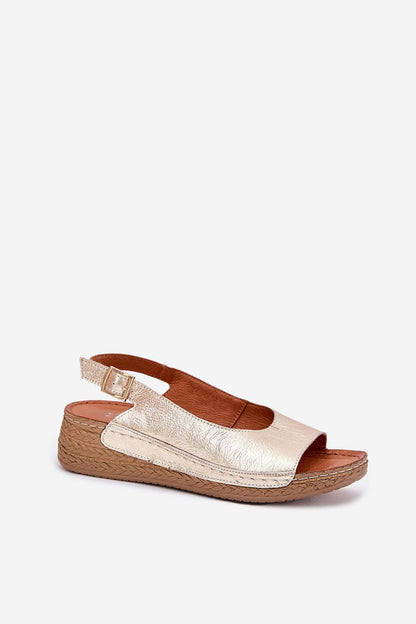 Side view of Maciejka natural leather sandals featuring a braided wedge heel, enhancing luxury and comfort, available from Step in Style.