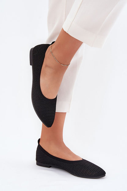 Close-up view of Step in Style's luxury women's mesh ballet flats, featuring an almond-shaped toe and eco-leather insole for superior comfort.