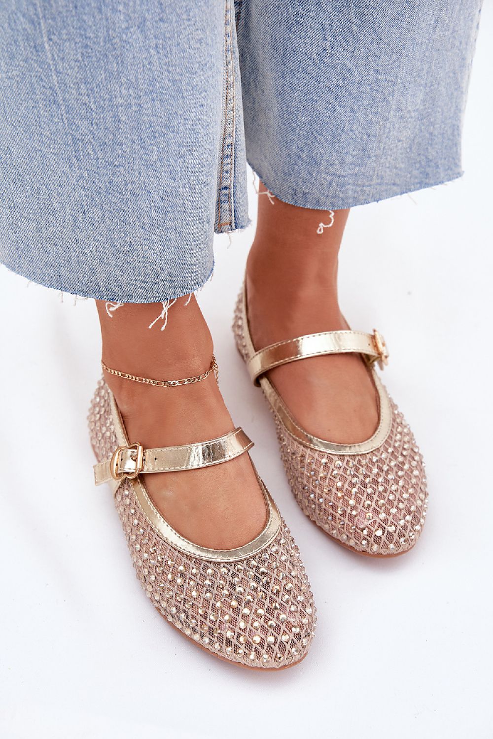 Close-up of Step in Style women's ballerina flats with a decorative buckle, showcasing the luxurious design and rounded toe that epitomises elegance and comfort.