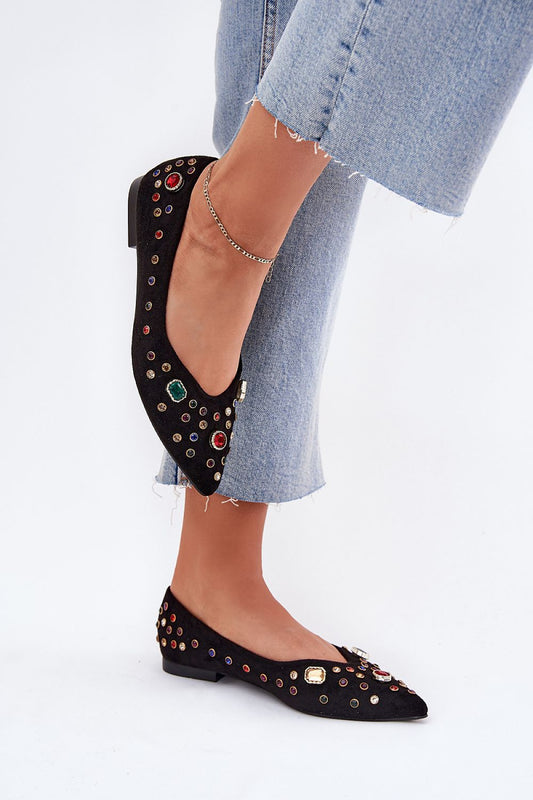 Elegant women's eco suede ballet flats with sparkling crystals by Step in style, featuring pointed toes for a stylish and elongated look.