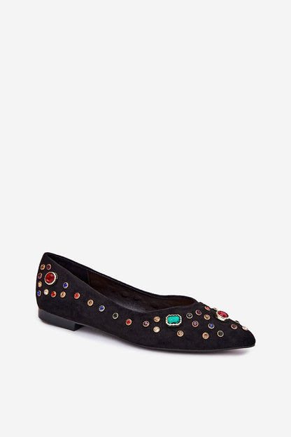 Luxurious pointed-toe eco suede ballet flats adorned with shimmering crystals for women, designed by Step in style to elevate any outfit.