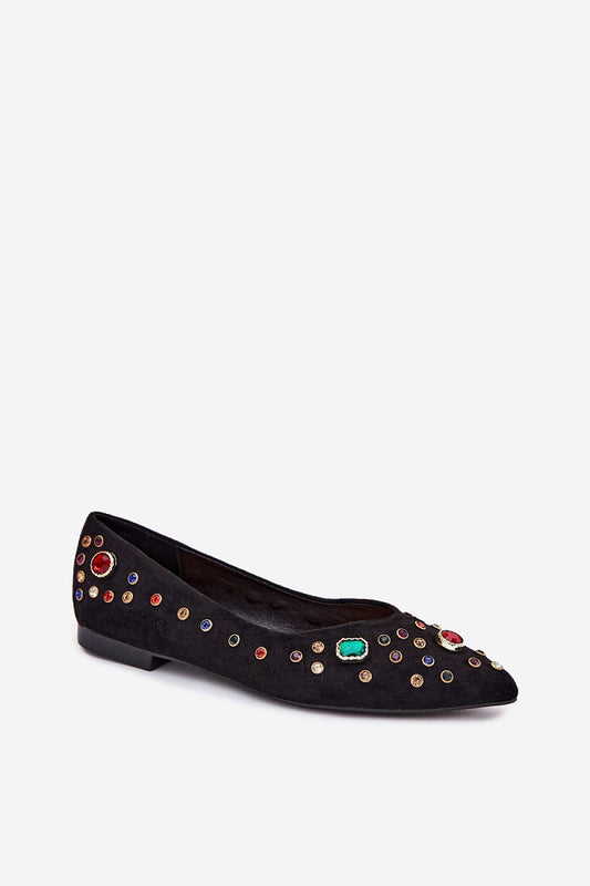 Luxurious pointed-toe eco suede ballet flats adorned with shimmering crystals for women, designed by Step in style to elevate any outfit.