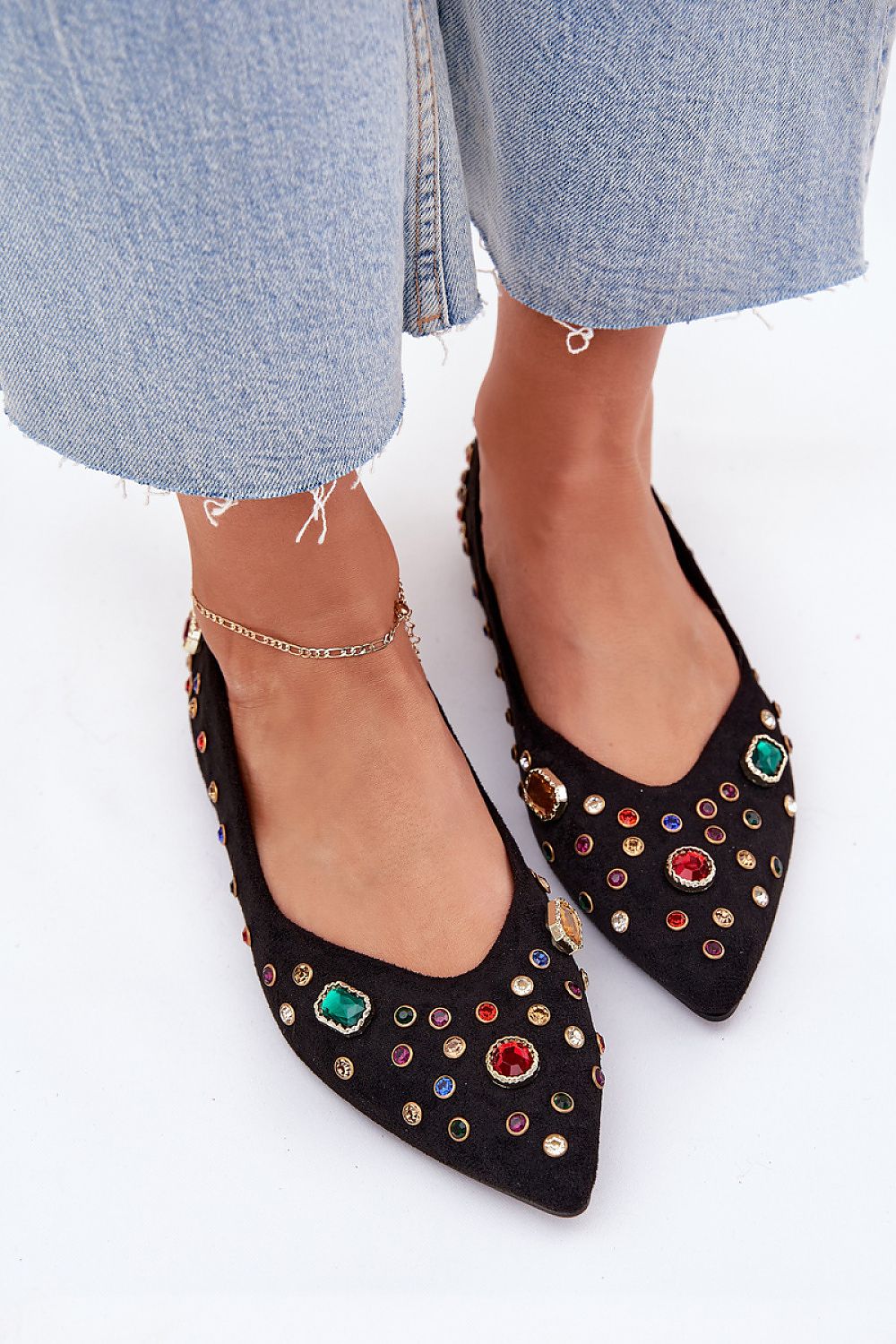 Sophisticated women's ballet flats in eco suede with crystal embellishments, crafted by Step in style for timeless elegance and comfort.