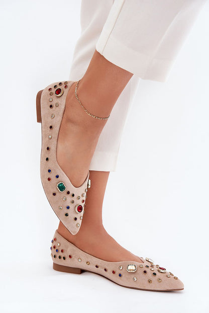 Elegant women's eco suede ballet flats with sparkling crystals by Step in style, featuring a chic pointed toe design.