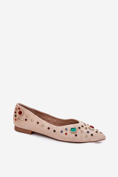 Stylish pointed toe ballet flats crafted from eco-friendly suede, adorned with crystals, designed by Step in style for sophisticated women.
