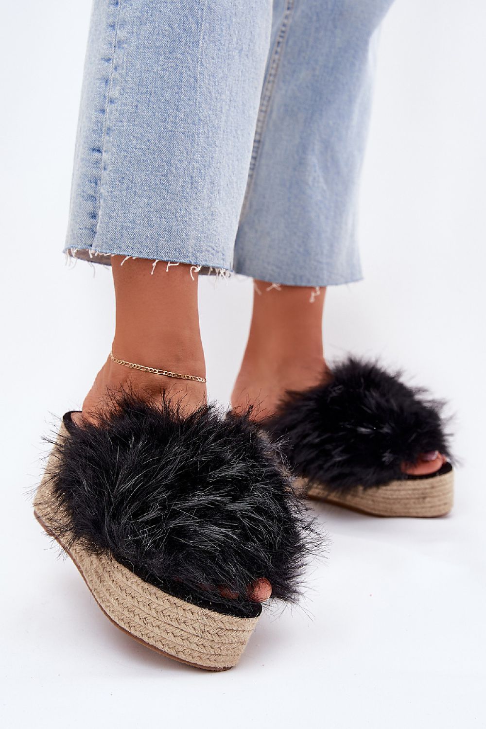 Lifestyle shot showcasing Step in Style ladies' wedge platform slippers on a sunlit terrace, ideal for summer fashion.
