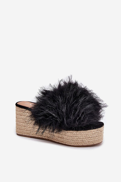 Step in Style luxurious ladies' wedge platform slippers with fur, featuring an 8.5 cm heel, perfect for summer elegance.