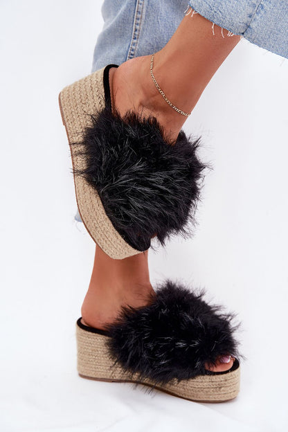 Beautiful ladies' summer platform slippers with plush fur by Step in Style, ideal for pairing with dresses or shorts.