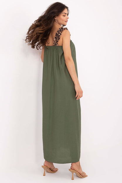 Stylish EU size 0 maxi dress with flared design and unique leopard strap accents by Italy Moda, epitomizing summer elegance.