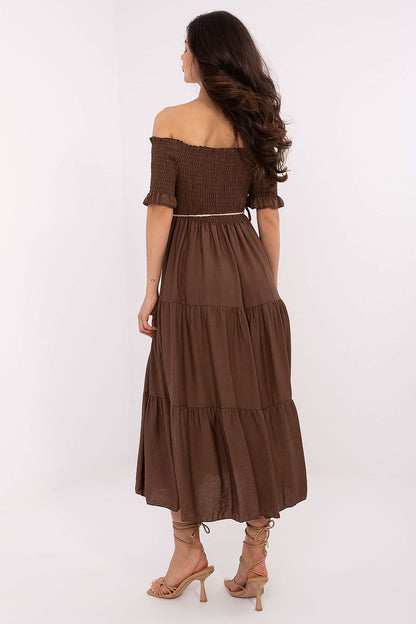 Italy Moda summer midi dress styled with a waist belt, emphasizing silhouette and elegance, ideal for both casual outings and special occasions.