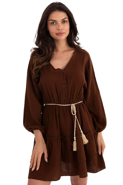 Romantic Boho Cotton Dress featuring puffy long sleeves by Italy Moda, ideal for warm days and stylish summer wear.