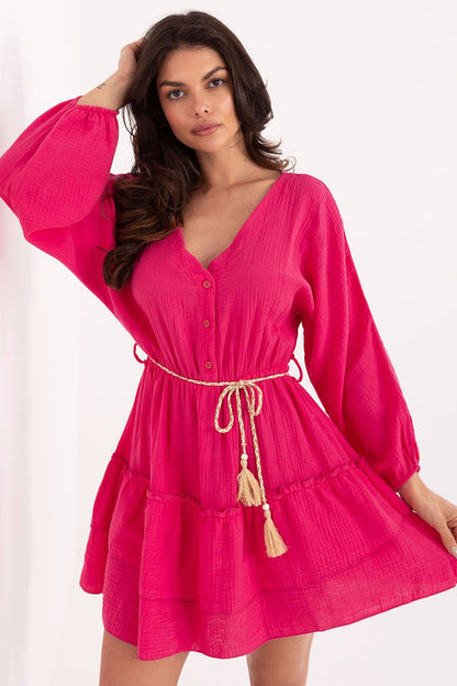 Lightweight Summer Cotton Dress with charming details and a playful ruffle hem by Italy Moda, perfect for both casual and festive occasions.