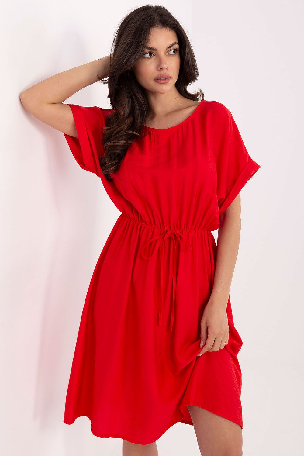 Italy Moda Summer Viscose Daydress in a flared cut, highlighting its elegant knee-length design and breathable fabric, perfect for luxurious summer outings.
