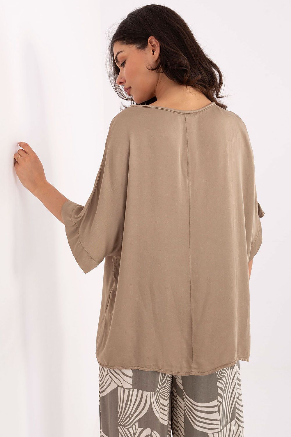 Elegant Viscose Blouse by Och Bella featuring a chic V-neckline and 3/4 sleeves, perfect for stylish casual wear.