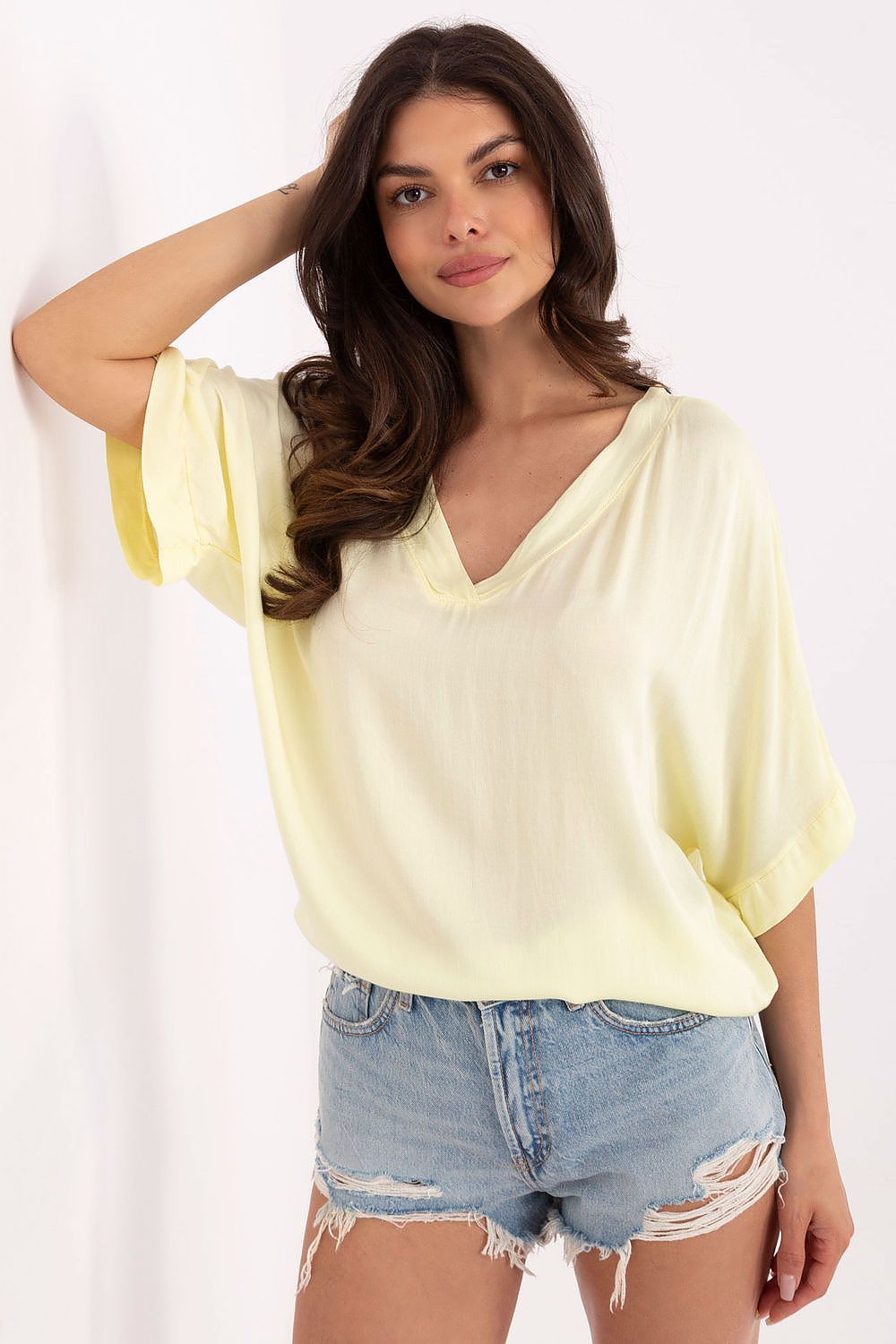Three-quarter sleeve Viscose Blouse by Och Bella highlighted in a timeless design, suitable for both work and casual outings.