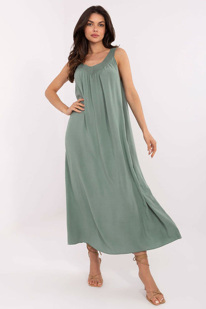Sumptuous Och Bella Summer Midi Dress, an oversized style with a V-neck and thin straps, crafted for chic summer fashion and effortless elegance.