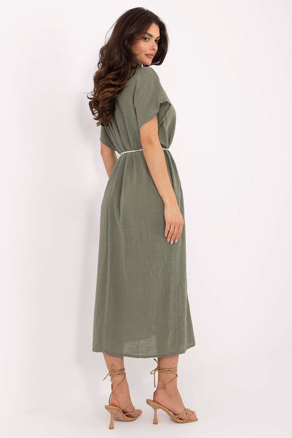Elegant Boho Style Summer Shirt Dress in 100% Cotton by Och Bella, featuring a chic midi length, pockets, and a stylish belt, perfect for luxury summer outings.
