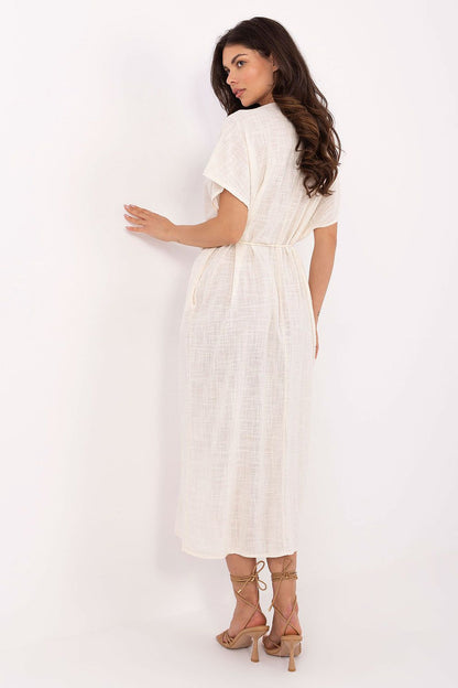 Chic and comfortable Och Bella Summer Shirt Dress in breathable 100% cotton, featuring a feminine v-neckline and oversized cut, ideal for warm days.