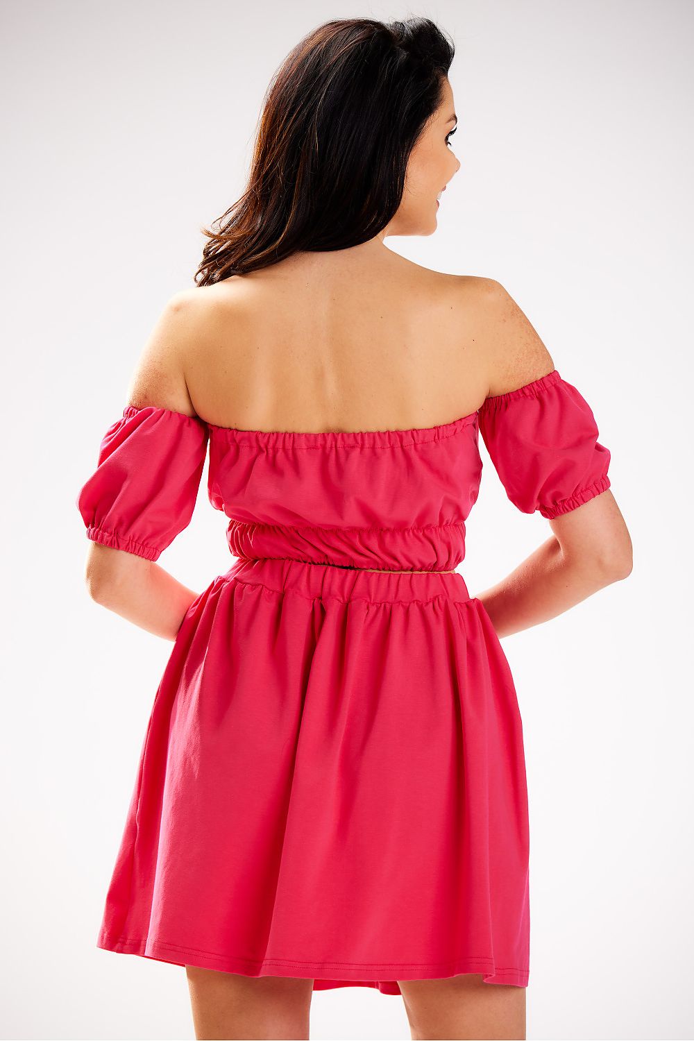 Stylish and comfortable Infinite You cotton blouse featuring a striking Spanish neckline, ideal for warm weather and evening outings.