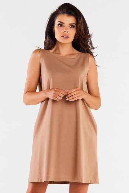 Chic and stylish Luxe Sleeveless Daydress from Infinite You, showcasing a flattering V-back design with functional pockets, ideal for both work and leisure.