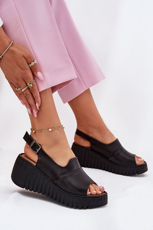 Elegant women's natural leather sandals by Step in Style featuring an adjustable strap and 7cm wedge heel, perfect for summer elegance.
