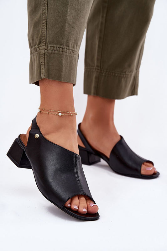 Elegant Women's Leather Heel Sandals by Maciejka featuring a comfortable 4.5cm block heel, crafted from natural leather, ideal for stylish summer occasions, available in sizes EU 36-41.