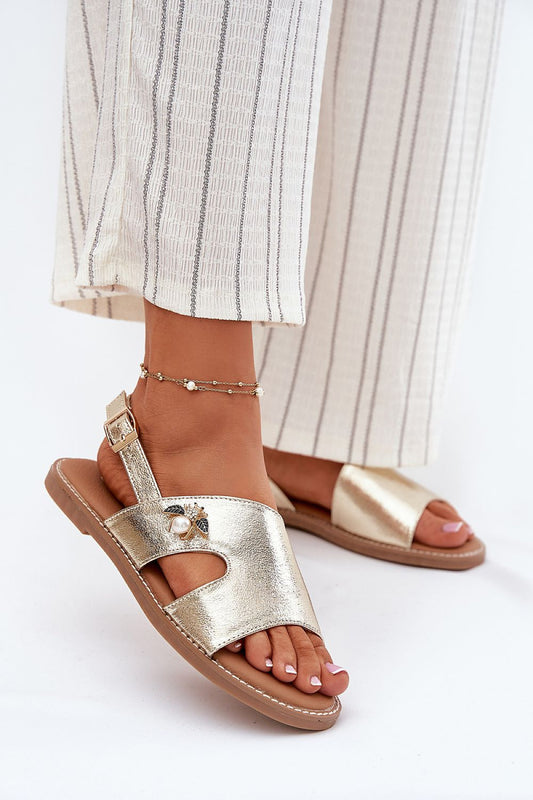 Elegant women's eco leather sandals by Step in Style, featuring adjustable buckle design, flat heel, and decorative detail, ideal for summer fashion.