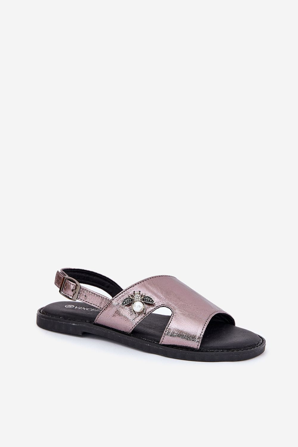Step in Style luxurious eco leather sandals with decorative detail and comfortable natural leather footbed, perfect for summer walks.