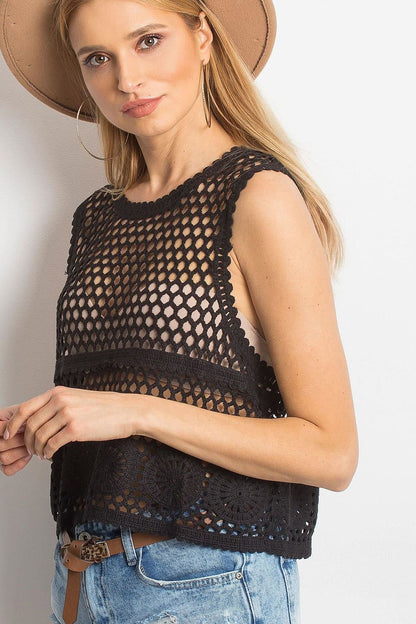 Luxury sleeveless Boho style cotton top by AT featuring intricate lace details, perfect for stylish summer outings.