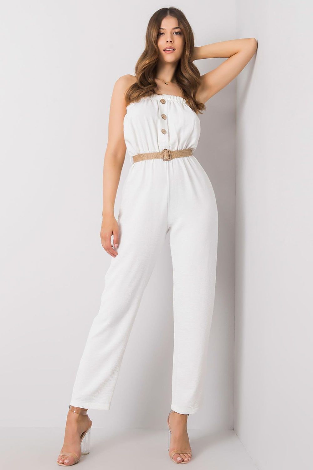 Versatile women's jumpsuit from Rue Paris, with an elastic waist for freedom of movement, blending practicality with high-end style.