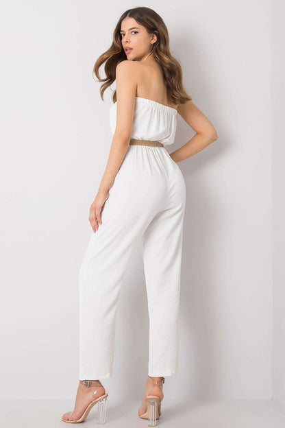 Elegant sleeveless casual jumpsuit for women by Rue Paris, featuring an adjustable waist, perfect for a stylish yet comfortable look. Crafted from a soft cotton-polyester blend, ideal for everyday wear.