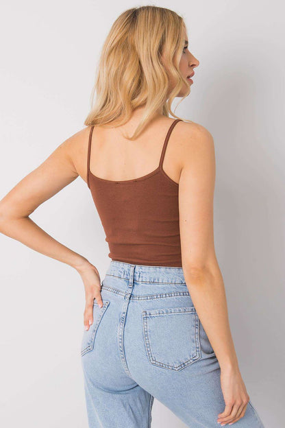 Chic ribbed cotton top by Rue Paris designed with straps and round neckline, ideal for layering or wearing solo with upscale fashion.