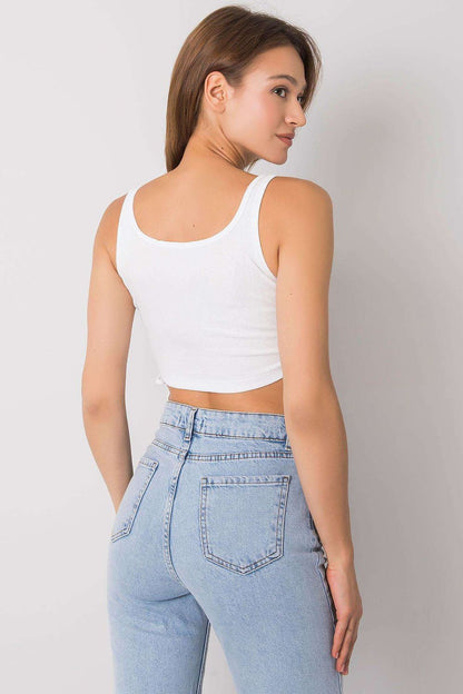 Rue Paris ribbed crop top with a flattering fit and adjustable length, perfect for stylish summer outings.