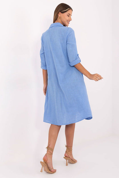 Elegant Och Bella asymmetrical cotton summer shirt dress in knee-length, showcasing delicate embroidery and casual yet stylish design for warm weather.