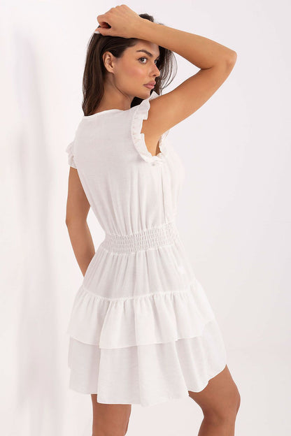 Italy Moda's lightweight mini dress with romantic ruffled neckline, ideal for a chic and stylish summer wardrobe.