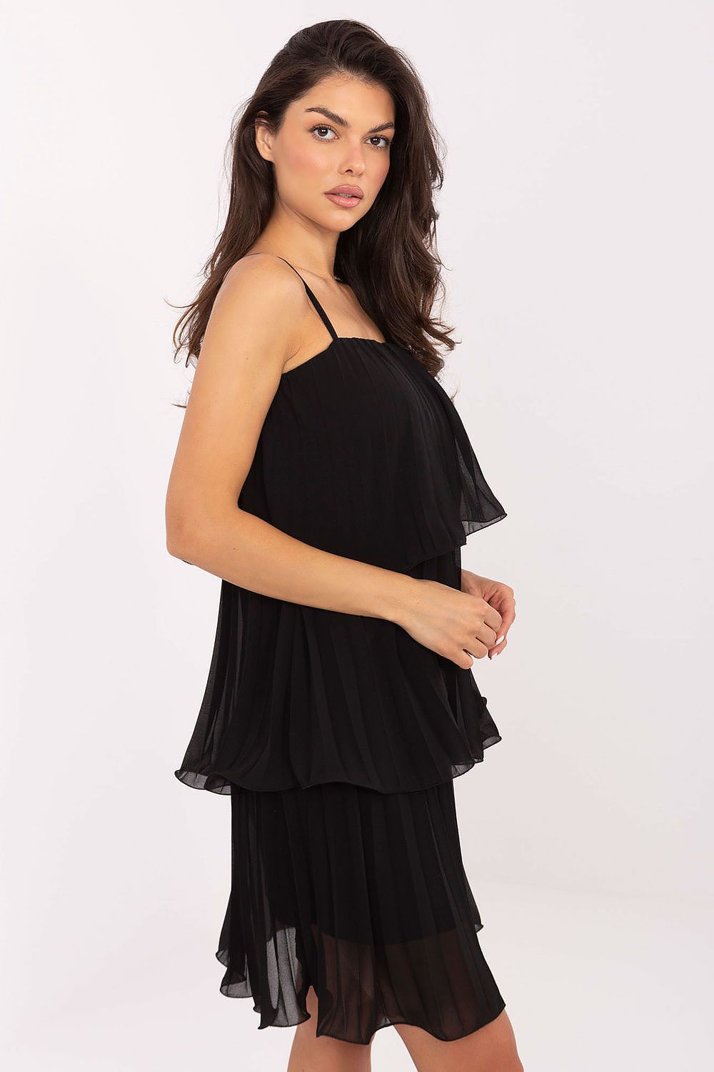 Model wearing the Och Bella knee-length dress, exuding charm and sophistication ideal for parties and ceremonies.