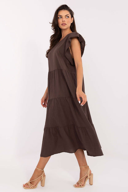 Full front view of the Och Bella midi-length cotton dress, designed for effortless elegance in casual summer settings.