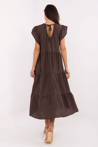 Detail shot of the soft cotton fabric of the Och Bella midi-length dress, reflecting luxury and breathability for everyday wear.