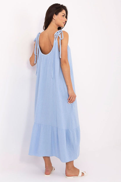 Elegant Och Bella Women's Midi Dress in 100% cotton featuring adjustable straps and a ruffled hem for a luxurious summer look.